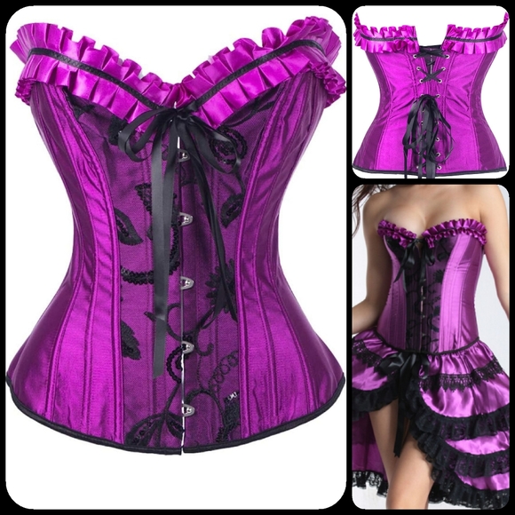 🎄3/$15 NWT Purple/Black Ruffled Lace-up Corset - Picture 2 of 2